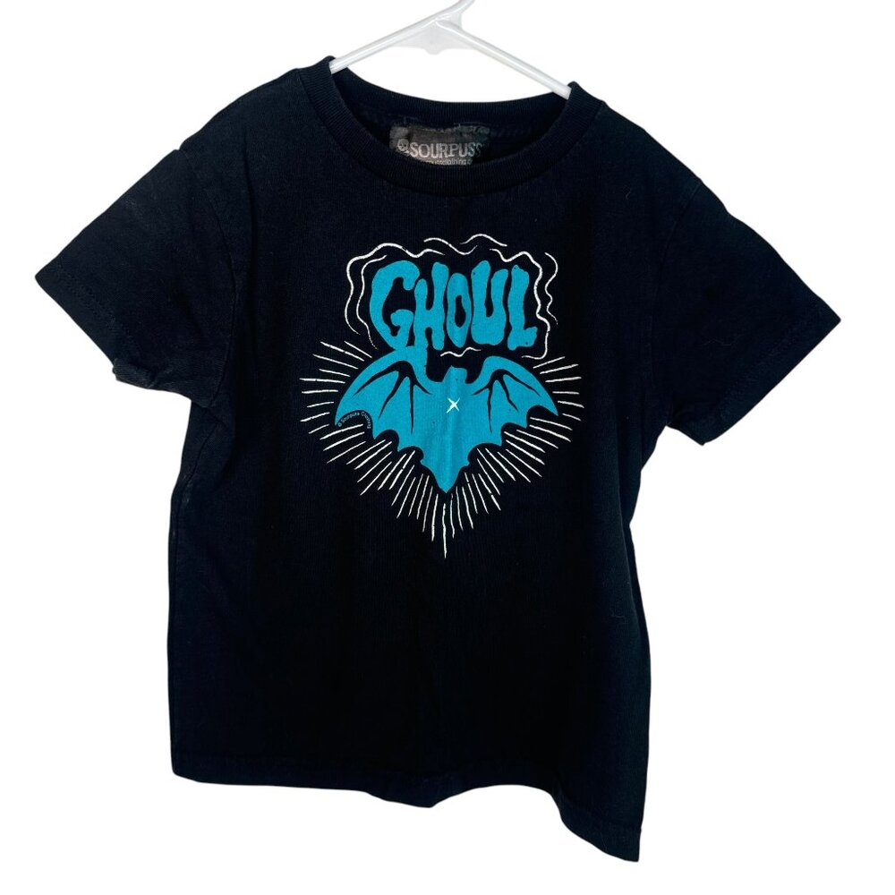 Sourpuss Ghoul Bat Short Sleeve Shirt Top Tee Kids Boys Halloween Punk Horror S